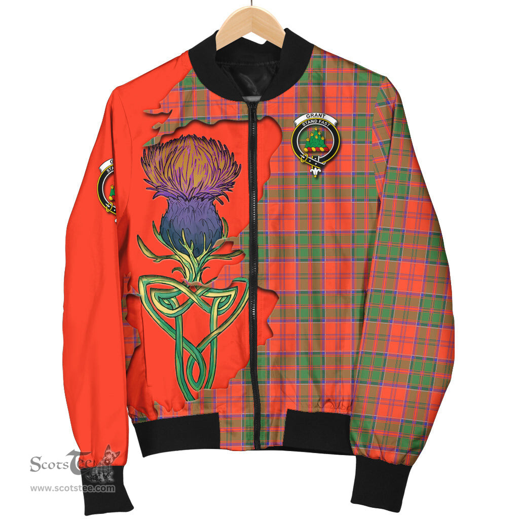 Scottish Grant Ancient Tartan Family Crest with Thistle and Scotland Map Tartan Plaid Bomber Jacket Scottish Plaid Tartan Plaid - ScotsTee - scotstee.com