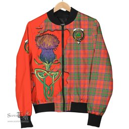 Scottish Grant Ancient Tartan Family Crest with Thistle and Scotland Map Tartan Plaid Bomber Jacket Scottish Plaid Tartan Plaid - ScotsTee - scotstee.com