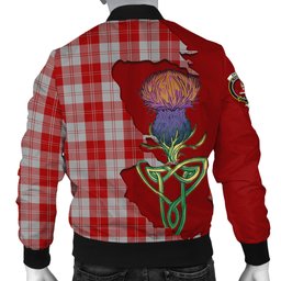 Scottish Erskine Red Tartan Family Crest with Thistle and Scotland Map Tartan Plaid Bomber Jacket Scottish Plaid Tartan Plaid - ScotsTee - scotstee.com