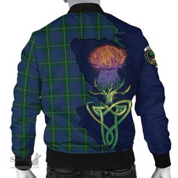 Scottish Hamilton Hunting Tartan Family Crest with Thistle and Scotland Map Tartan Plaid Bomber Jacket Scottish Plaid Tartan Plaid - ScotsTee - scotstee.com