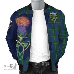 Scottish Hamilton Hunting Tartan Family Crest with Thistle and Scotland Map Tartan Plaid Bomber Jacket Scottish Plaid Tartan Plaid - ScotsTee - scotstee.com
