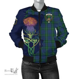 Scottish Hamilton Hunting Tartan Family Crest with Thistle and Scotland Map Tartan Plaid Bomber Jacket Scottish Plaid Tartan Plaid - ScotsTee - scotstee.com