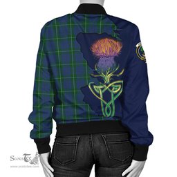 Scottish Hamilton Hunting Tartan Family Crest with Thistle and Scotland Map Tartan Plaid Bomber Jacket Scottish Plaid Tartan Plaid - ScotsTee - scotstee.com