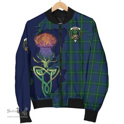 Scottish Hamilton Hunting Tartan Family Crest with Thistle and Scotland Map Tartan Plaid Bomber Jacket Scottish Plaid Tartan Plaid - ScotsTee - scotstee.com
