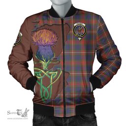 Scottish Fraser Hunting Modern Tartan Family Crest with Thistle and Scotland Map Tartan Plaid Bomber Jacket Scottish Plaid Tartan Plaid - ScotsTee - scotstee.com