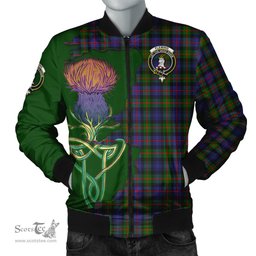 Scottish Fleming Tartan Family Crest with Thistle and Scotland Map Tartan Plaid Bomber Jacket Scottish Plaid Tartan Plaid - ScotsTee - scotstee.com