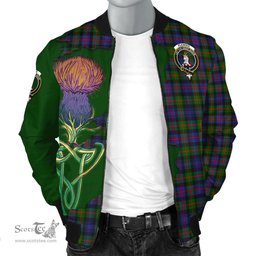 Scottish Fleming Tartan Family Crest with Thistle and Scotland Map Tartan Plaid Bomber Jacket Scottish Plaid Tartan Plaid - ScotsTee - scotstee.com