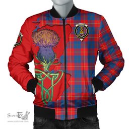 Scottish Galloway Red Tartan Family Crest with Thistle and Scotland Map Tartan Plaid Bomber Jacket Scottish Plaid Tartan Plaid - ScotsTee - scotstee.com