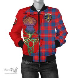 Scottish Galloway Red Tartan Family Crest with Thistle and Scotland Map Tartan Plaid Bomber Jacket Scottish Plaid Tartan Plaid - ScotsTee - scotstee.com