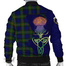 Scottish Gunn Modern Tartan Family Crest with Thistle and Scotland Map Tartan Plaid Bomber Jacket Scottish Plaid Tartan Plaid - ScotsTee - scotstee.com