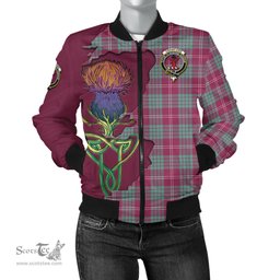 Scottish Crawford Ancient Tartan Family Crest with Thistle and Scotland Map Tartan Plaid Bomber Jacket Scottish Plaid Tartan Plaid - ScotsTee - scotstee.com