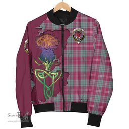 Scottish Crawford Ancient Tartan Family Crest with Thistle and Scotland Map Tartan Plaid Bomber Jacket Scottish Plaid Tartan Plaid - ScotsTee - scotstee.com
