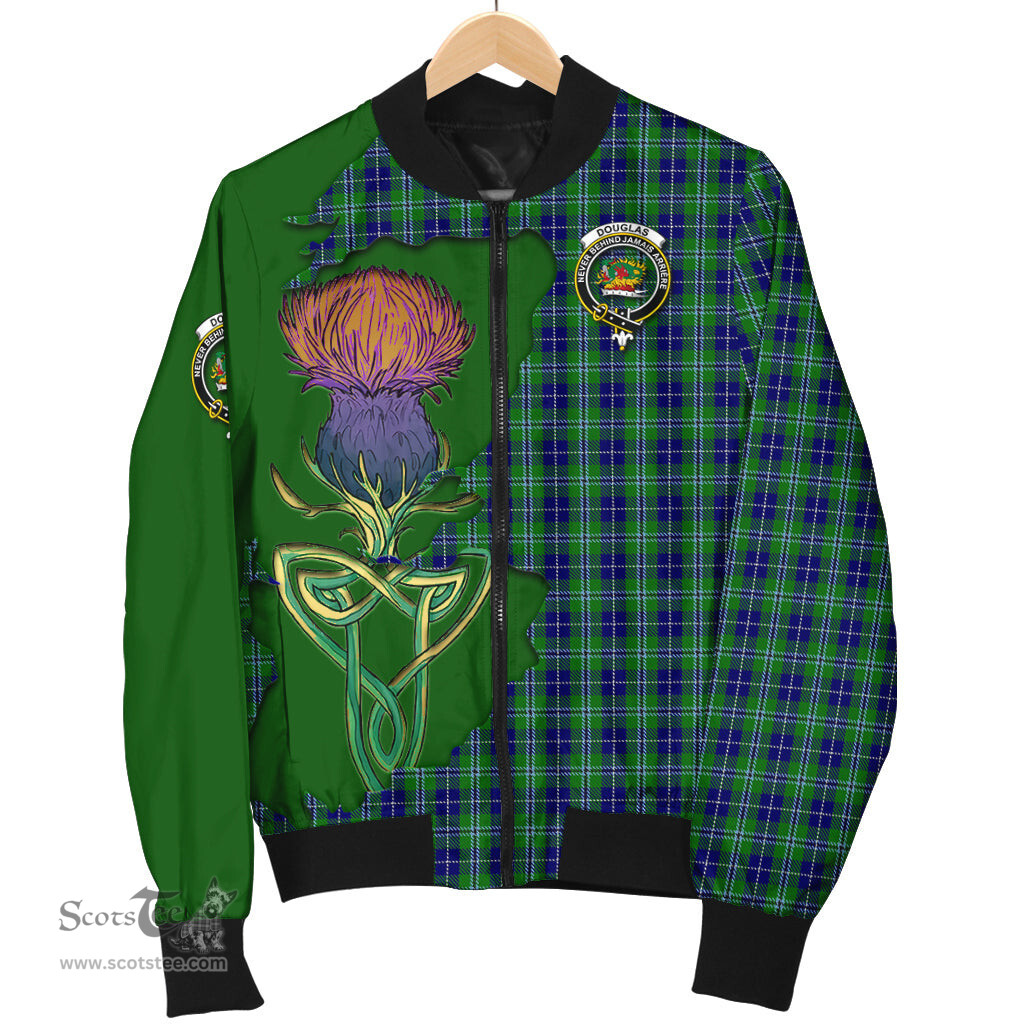 Scottish Douglas Tartan Family Crest with Thistle and Scotland Map Tartan Plaid Bomber Jacket Scottish Plaid Tartan Plaid - ScotsTee - scotstee.com