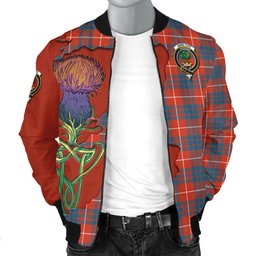 Scottish Hamilton Ancient Tartan Family Crest with Thistle and Scotland Map Tartan Plaid Bomber Jacket Scottish Plaid Tartan Plaid - ScotsTee - scotstee.com