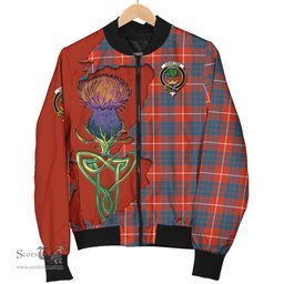Scottish Hamilton Ancient Tartan Family Crest with Thistle and Scotland Map Tartan Plaid Bomber Jacket Scottish Plaid Tartan Plaid - ScotsTee - scotstee.com