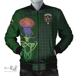 Scottish Elphinstone Tartan Family Crest with Thistle and Scotland Map Tartan Plaid Bomber Jacket Scottish Plaid Tartan Plaid - ScotsTee - scotstee.com