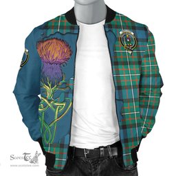 Scottish Ferguson Ancient Tartan Family Crest with Thistle and Scotland Map Tartan Plaid Bomber Jacket Scottish Plaid Tartan Plaid - ScotsTee - scotstee.com
