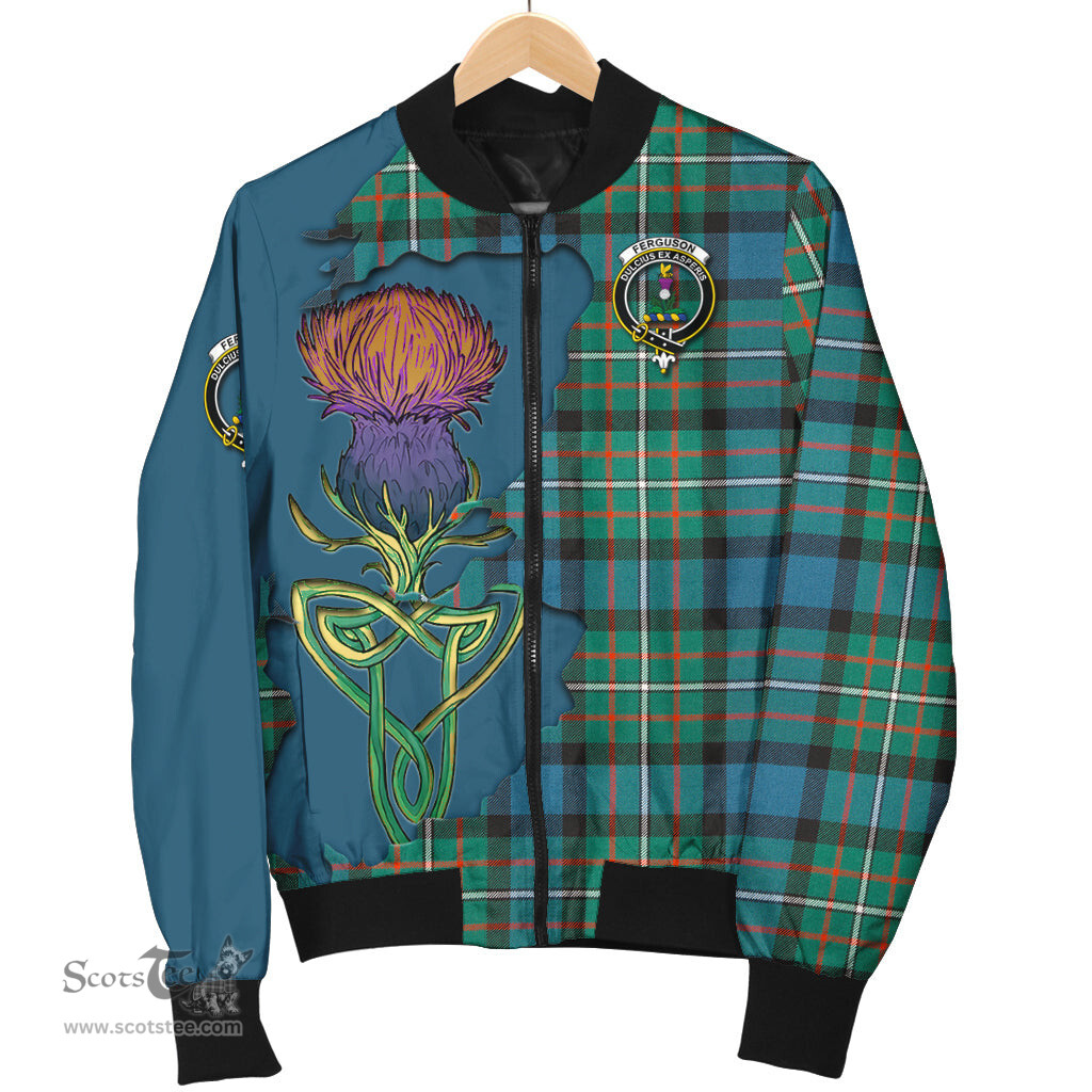Scottish Ferguson Ancient Tartan Family Crest with Thistle and Scotland Map Tartan Plaid Bomber Jacket Scottish Plaid Tartan Plaid - ScotsTee - scotstee.com