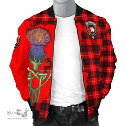 Scottish Cunningham Modern Tartan Family Crest with Thistle and Scotland Map Tartan Plaid Bomber Jacket Scottish Plaid Tartan Plaid - ScotsTee - scotstee.com