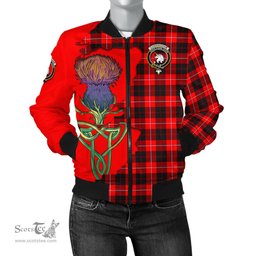 Scottish Cunningham Modern Tartan Family Crest with Thistle and Scotland Map Tartan Plaid Bomber Jacket Scottish Plaid Tartan Plaid - ScotsTee - scotstee.com