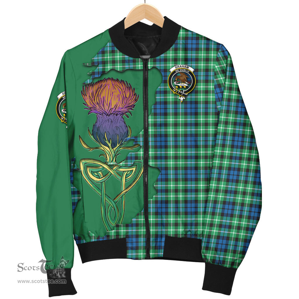 Scottish Graham of Montrose Ancient Tartan Family Crest with Thistle and Scotland Map Tartan Plaid Bomber Jacket Scottish Plaid Tartan Plaid - ScotsTee - scotstee.com