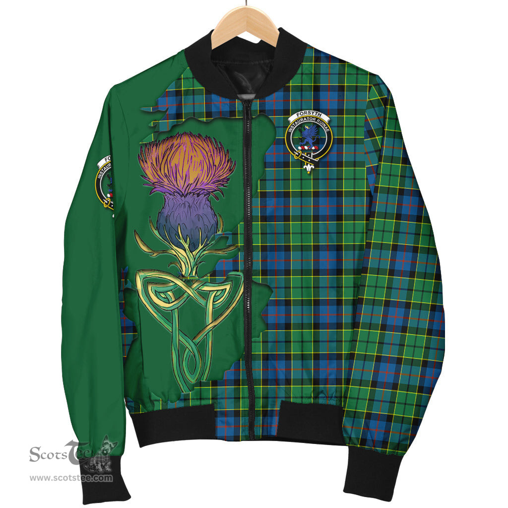 Scottish Forsyth Ancient Tartan Family Crest with Thistle and Scotland Map Tartan Plaid Bomber Jacket Scottish Plaid Tartan Plaid - ScotsTee - scotstee.com