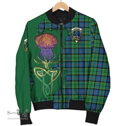 Scottish Forsyth Ancient Tartan Family Crest with Thistle and Scotland Map Tartan Plaid Bomber Jacket Scottish Plaid Tartan Plaid - ScotsTee - scotstee.com