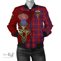 Scottish Hamilton Tartan Family Crest with Thistle and Scotland Map Tartan Plaid Bomber Jacket Scottish Plaid Tartan Plaid - ScotsTee - scotstee.com