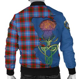 Scottish Dalmahoy Tartan Family Crest with Thistle and Scotland Map Tartan Plaid Bomber Jacket Scottish Plaid Tartan Plaid - ScotsTee - scotstee.com