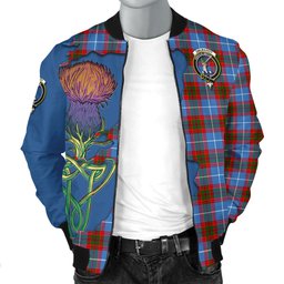 Scottish Dalmahoy Tartan Family Crest with Thistle and Scotland Map Tartan Plaid Bomber Jacket Scottish Plaid Tartan Plaid - ScotsTee - scotstee.com