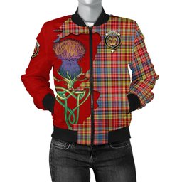 Scottish Drummond of Strathallan Modern Tartan Family Crest with Thistle and Scotland Map Tartan Plaid Bomber Jacket Scottish Plaid Tartan Plaid - ScotsTee - scotstee.com
