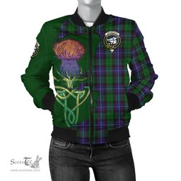 Scottish Galbraith Tartan Family Crest with Thistle and Scotland Map Tartan Plaid Bomber Jacket Scottish Plaid Tartan Plaid - ScotsTee - scotstee.com