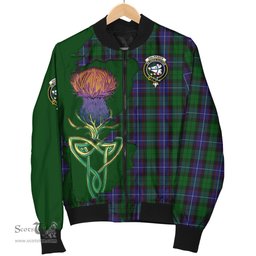 Scottish Galbraith Tartan Family Crest with Thistle and Scotland Map Tartan Plaid Bomber Jacket Scottish Plaid Tartan Plaid - ScotsTee - scotstee.com