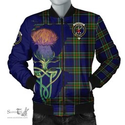 Scottish Colquhoun Modern Tartan Family Crest with Thistle and Scotland Map Tartan Plaid Bomber Jacket Scottish Plaid Tartan Plaid - ScotsTee - scotstee.com