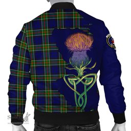 Scottish Colquhoun Modern Tartan Family Crest with Thistle and Scotland Map Tartan Plaid Bomber Jacket Scottish Plaid Tartan Plaid - ScotsTee - scotstee.com
