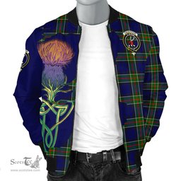 Scottish Colquhoun Modern Tartan Family Crest with Thistle and Scotland Map Tartan Plaid Bomber Jacket Scottish Plaid Tartan Plaid - ScotsTee - scotstee.com