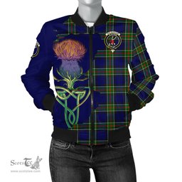 Scottish Colquhoun Modern Tartan Family Crest with Thistle and Scotland Map Tartan Plaid Bomber Jacket Scottish Plaid Tartan Plaid - ScotsTee - scotstee.com
