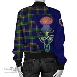 Scottish Colquhoun Modern Tartan Family Crest with Thistle and Scotland Map Tartan Plaid Bomber Jacket Scottish Plaid Tartan Plaid - ScotsTee - scotstee.com