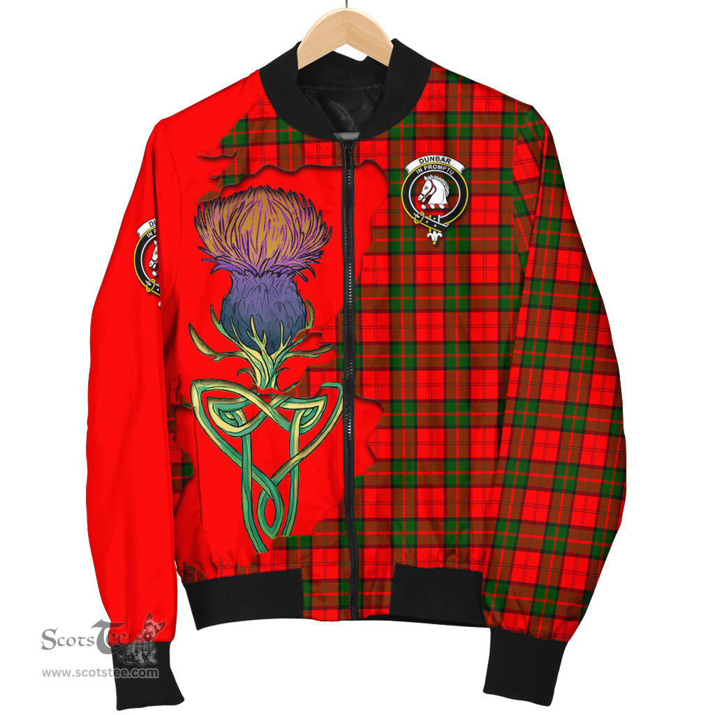 Scottish Dunbar Modern Tartan Family Crest with Thistle and Scotland Map Tartan Plaid Bomber Jacket Scottish Plaid Tartan Plaid - ScotsTee - scotstee.com