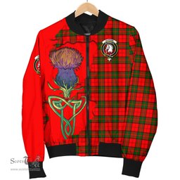 Scottish Dunbar Modern Tartan Family Crest with Thistle and Scotland Map Tartan Plaid Bomber Jacket Scottish Plaid Tartan Plaid - ScotsTee - scotstee.com