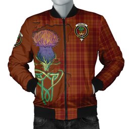 Scottish Hamilton Red Tartan Family Crest with Thistle and Scotland Map Tartan Plaid Bomber Jacket Scottish Plaid Tartan Plaid - ScotsTee - scotstee.com