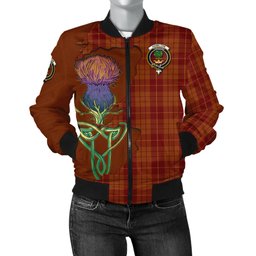 Scottish Hamilton Red Tartan Family Crest with Thistle and Scotland Map Tartan Plaid Bomber Jacket Scottish Plaid Tartan Plaid - ScotsTee - scotstee.com