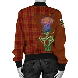 Scottish Hamilton Red Tartan Family Crest with Thistle and Scotland Map Tartan Plaid Bomber Jacket Scottish Plaid Tartan Plaid - ScotsTee - scotstee.com