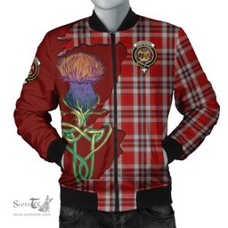 Scottish Drummond of Perth Dress Tartan Family Crest with Thistle and Scotland Map Tartan Plaid Bomber Jacket Scottish Plaid Tartan Plaid - ScotsTee - scotstee.com