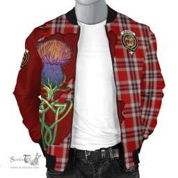 Scottish Drummond of Perth Dress Tartan Family Crest with Thistle and Scotland Map Tartan Plaid Bomber Jacket Scottish Plaid Tartan Plaid - ScotsTee - scotstee.com