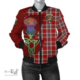 Scottish Drummond of Perth Dress Tartan Family Crest with Thistle and Scotland Map Tartan Plaid Bomber Jacket Scottish Plaid Tartan Plaid - ScotsTee - scotstee.com