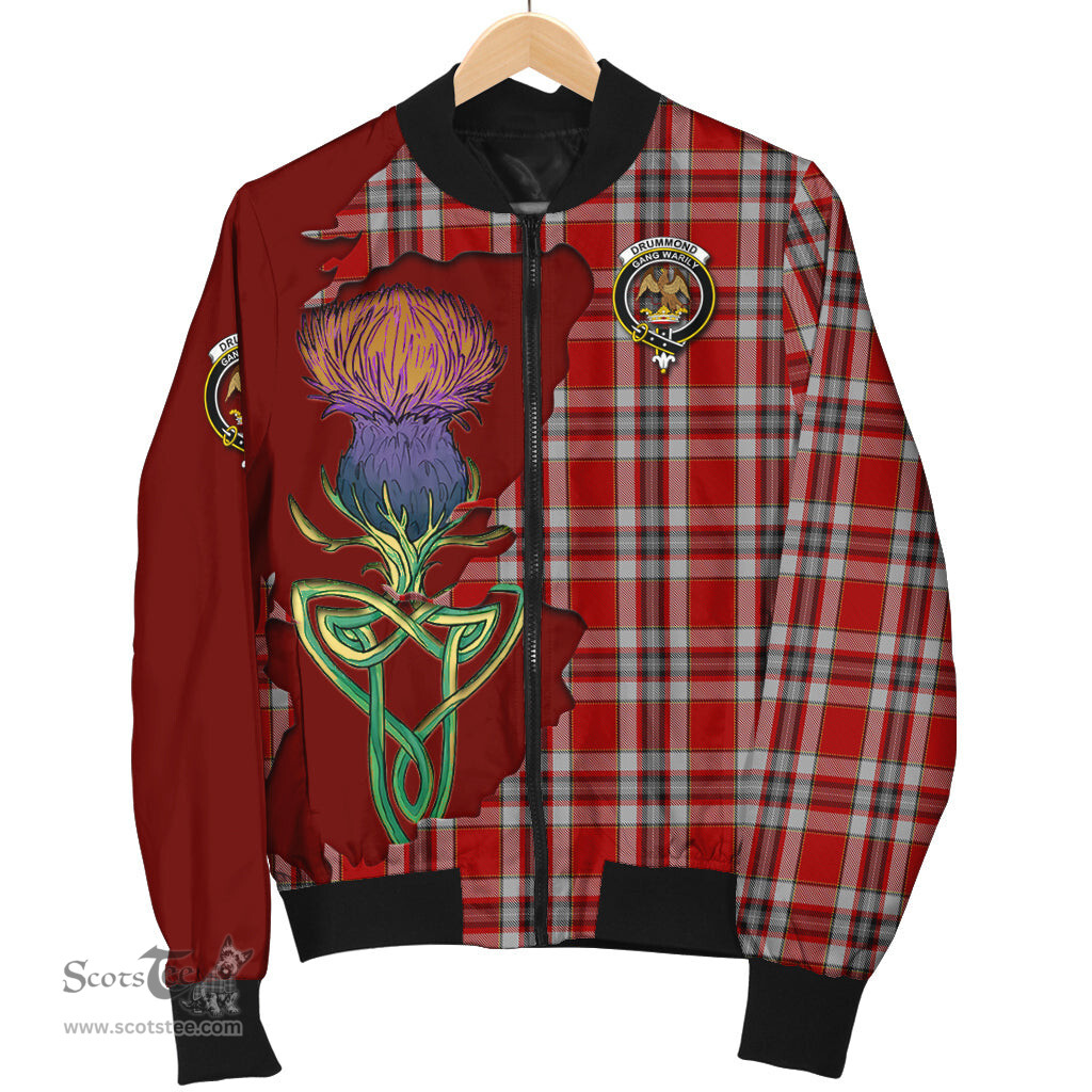 Scottish Drummond of Perth Dress Tartan Family Crest with Thistle and Scotland Map Tartan Plaid Bomber Jacket Scottish Plaid Tartan Plaid - ScotsTee - scotstee.com