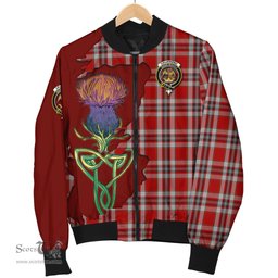 Scottish Drummond of Perth Dress Tartan Family Crest with Thistle and Scotland Map Tartan Plaid Bomber Jacket Scottish Plaid Tartan Plaid - ScotsTee - scotstee.com