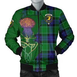 Scottish Haldane Tartan Family Crest with Thistle and Scotland Map Tartan Plaid Bomber Jacket Scottish Plaid Tartan Plaid - ScotsTee - scotstee.com