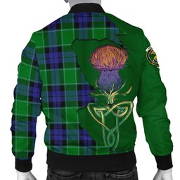 Scottish Haldane Tartan Family Crest with Thistle and Scotland Map Tartan Plaid Bomber Jacket Scottish Plaid Tartan Plaid - ScotsTee - scotstee.com